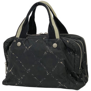 Chanel Old Travel Line Handbag Tote Nylon Jacquard Black